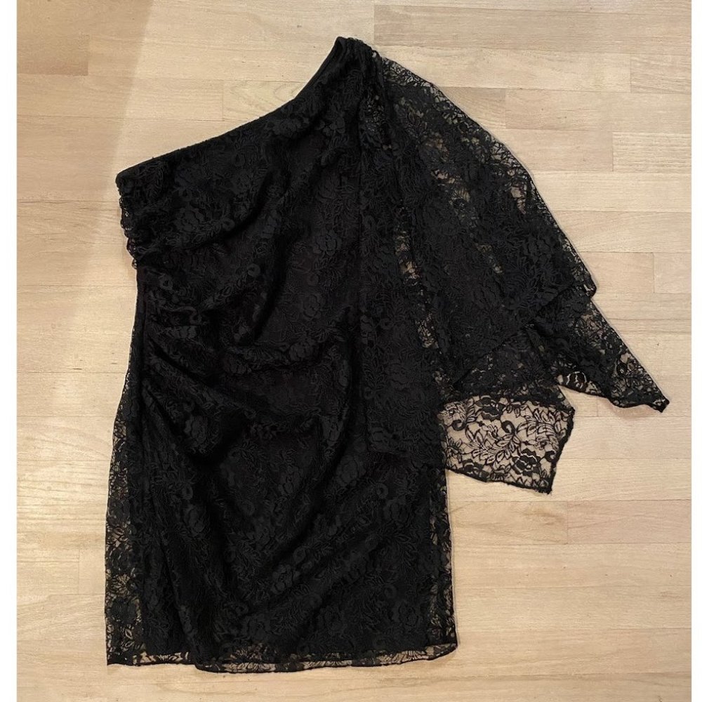 Hailey black lace draped one shoulder dress size 6